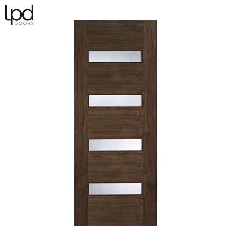 LPD Internal Walnut MONACO Pre-Finished 4 Light Linea Toughened Glazed Door (27" x 78")
