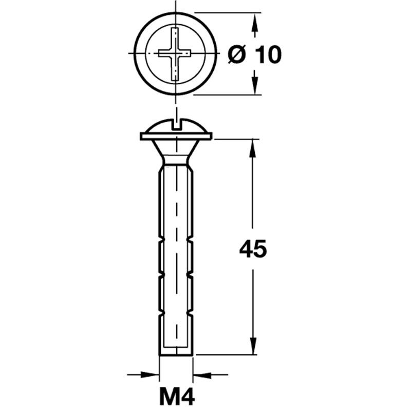 50 x Snap off M4 Screws for Handles and Knobs 45mm Door