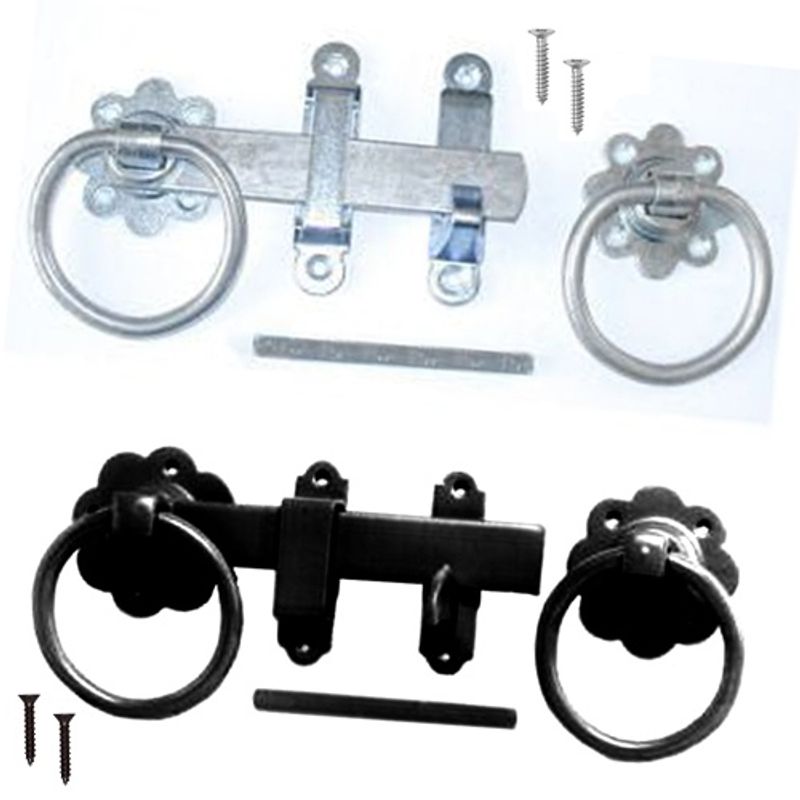 Heavy Duty Gate Latch 6" Ring Gate Latch - Heavy Duty 4mm Steel With 70mm Rose - Black Garden Gate Lock