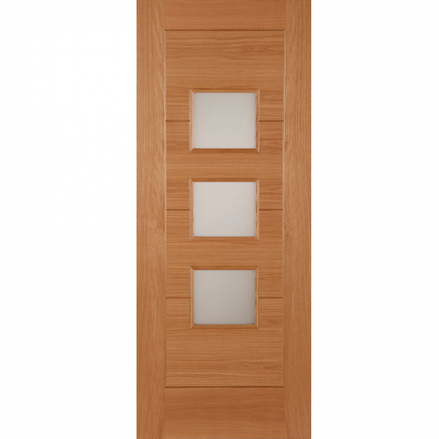 Mendes Monza 1 Panel Contemporary Unfinished Natural Oak 3 Light Etched Glazed External Front Door - 1981mm x 762mm (78x30 inch)