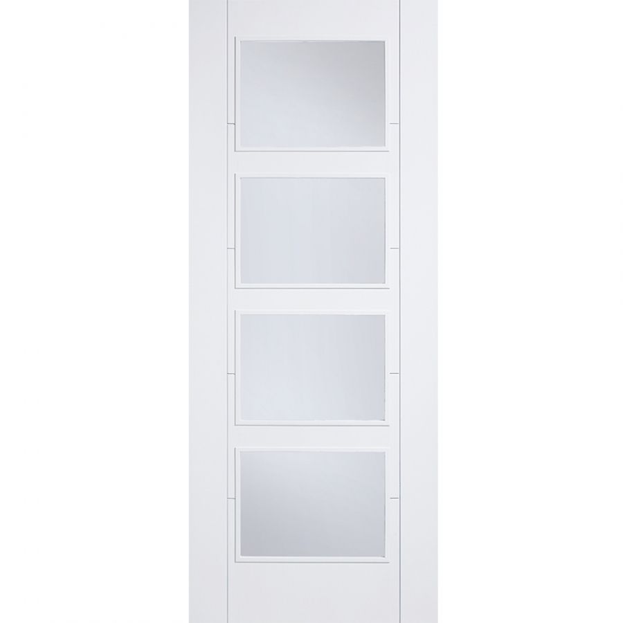 LPD Internal White Primed Vancouver 4 Panelled Glass Fire Door