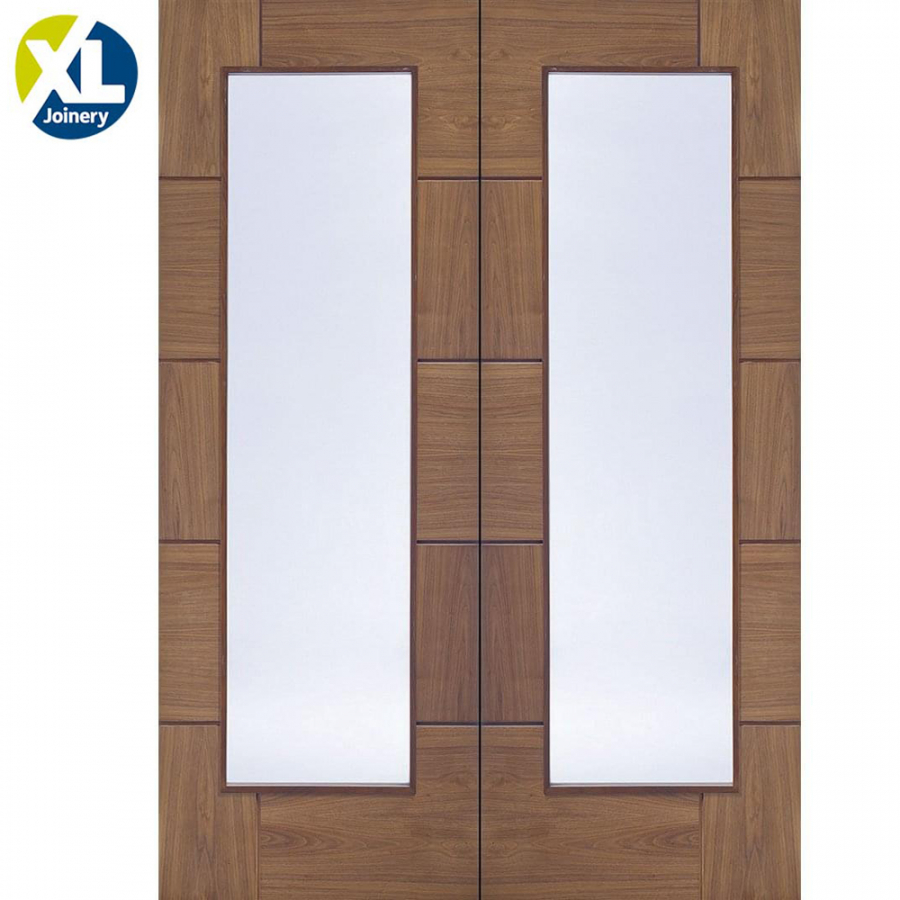 XL Joinery Internal Walnut RAVENNA Pre-Finished Clear Glazed Door Pair (46" x 78")