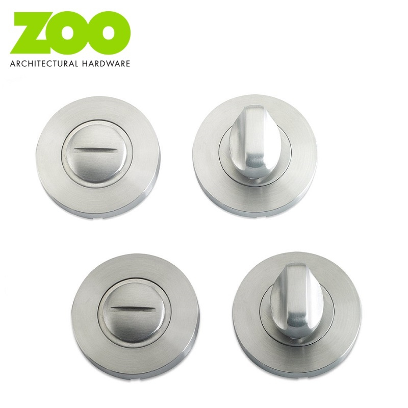 Zoo Hardware Bathroom Door Privacy Thumb Turn and Release Set in Polished Stainless Steel
