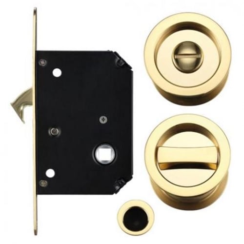 Zoo Hardware Bathroom Sliding Door Lock with Flush Edge Pull Handle PB ...