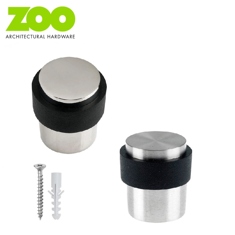 Zoo Hardware Cylinder Floor Mounted Rubber Door Stop Polished Stainless Steel 30mm