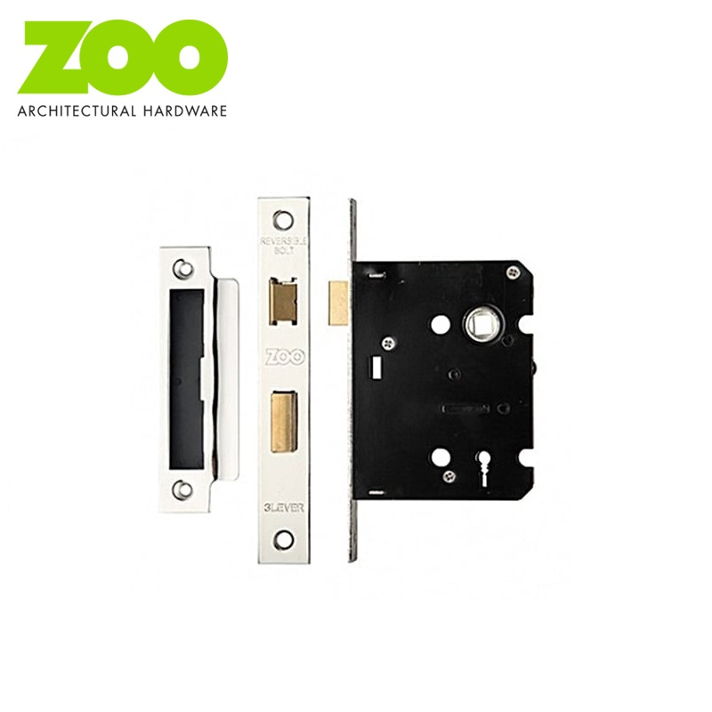 Zoo Hardware Nickel Plated Contract 3 Lever Mortice Door Sash Lock (64mm)
